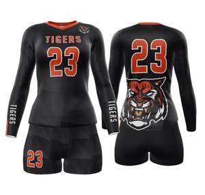 Ensemble uniforme de volley-ball pour femmes nom d'équipe personnalisé Logo imprimé séchage rapide Spandex tissu extensible ensemble de tenue de sport - Product Image 1