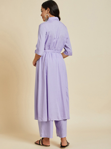 Ensemble long prêt-à-porter pour femme, style ethnique indien, en coton uni couleur lavande, Kurti et pantalon palazzo, vente en gros - Product Image 6
