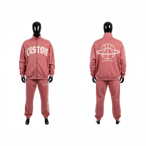 Custom Reversible Men's Tracksuit Full Zip <b>Towel</b> Loop Fleece Casual Wear Blue <b>Red</b> Letter Print Autumn Style - Product Image 4