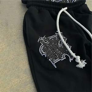 Customized Double Layered Waist Double Waisted Flared Baggy <b>Track</b> Rhinestone Sweatpants for Men <b>Vintage</b> Sweat Jogger <b>Pants</b> - Product Image 2