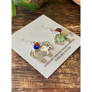 Boucles d'oreilles pendantes Joe Martinez, multi-pierres et argent sterling incrusté, thème animal, motif buffle - Product Image 3