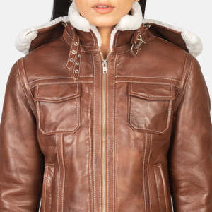Fiona Brown <b>Shearling</b> Leather <b>Jacket</b> with Hood Windproof Feature - Product Image 6