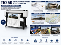 Plotter de Formato Grande Reacondicionado T5250 de 36 Pulgadas para Impresión de Planos de Ingeniería CAD e Información Geográfica (GIS)