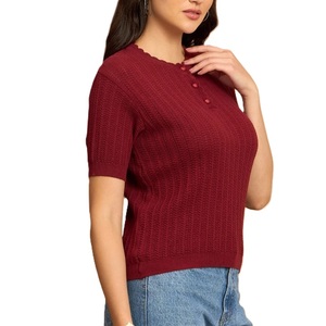 Pull en tricot à col rond à motif uni décontracté pour femmes, haut à manches courtes doux pour l'automne en provenance du Bangladesh - Product Image 3