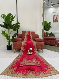 Pooja & Function especial alto bordado espejo trabajo tela de seda pura Color brillante Popular Saree con pieza de blusa a juego - Product Image 6