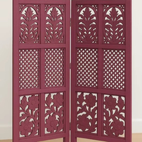 Paravent en bois |   Paravent pliable |   Séparateur d'intimité décoratif en jali sculpté pour salon, chambre et couloir (rose)