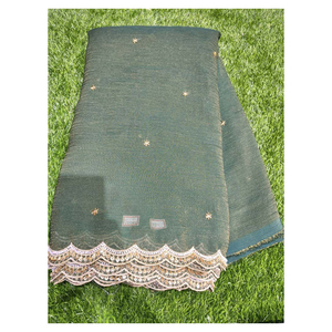 Tissu pur en tissu froissé avec broderie originale pour Lehenga et Saree - Frais de transport supplémentaires - Product Image 1