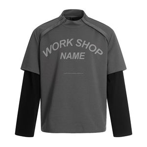 Nom personnalisé et texte imprimé Double couche T-shirt à manches longues pour hommes coton imprimé graphique lavé à l'acide sweats à col rond - Product Image 2