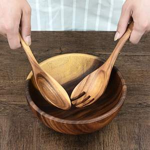 Bol de service classique en bois d'acacia sculpté, fait main et écologique, pour le petit-déjeuner, les collations, les soupes et les salades, idéal pour la maison, la cuisine et les fêtes - Product Image 4