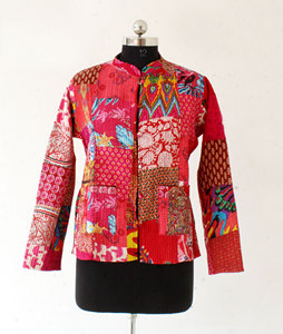 Patchwork Kantha Women Quilted Jacket, Hand Crafted Cotton Long Boho, Hippie, Patch, <b>light</b> weight Women Short <b>Coat</b> <b>Ladies</b> Wear - Product Image 4