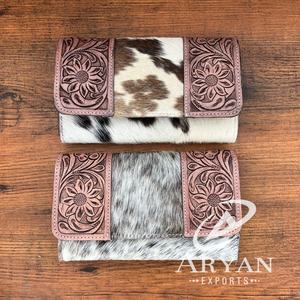 Cartera de piel de vaca auténtica hecha a mano, cartera occidental para tarjetas de crédito, cosida a mano, para mujer - Product Image 1