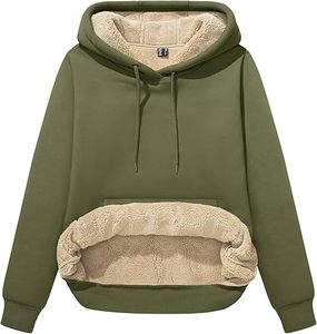 Sweat à capuche doublé Sherpa hiver femme chaud polaire pull en coton épais sweat à capuche uni avec poche - Product Image 1