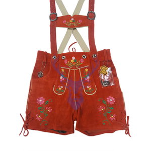 Couleur rouge femmes court Style Vintage allemand traditionnel Lederhosen meilleurs prix hommes et femmes broderie personnalisée - Product Image 5