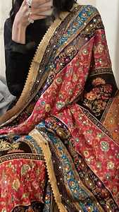 ผ้าคลุมไหล่อินเดียโบราณทำด้วยมือลายดอกไม้ปักลายดอกไม้สำหรับผู้หญิงสไตล์แฟนซีแบบมิเรอร์ต้องทำงานบนผ้าวิสคอสยาว - Product Image 3