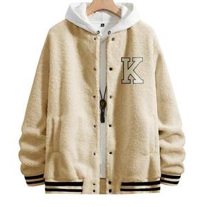Men Fleece Baseball <b>Jacket</b> With Letter Embroidery <b>Jacket</b> Men - Product Image 1