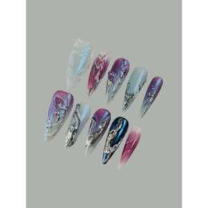 Uñas Postizas con Efecto Electrochapado Morado - Product Image 3