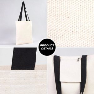กระเป๋าโท้ททรงกระเป๋าถือ ขนาด 14 x 16 (35x40 ซม.) ทำจากผ้าฝ้ายธรรมชาติ สีธรรมชาติ พร้อมหูหิ้วสีดำ น้ำหนัก 10 ออนซ์ ปิดแบบเปิด ดีไซน์โดดเด่น - Product Image 4
