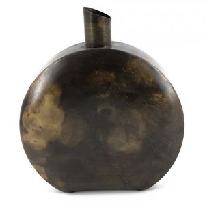 Jarrón Moderno de Metal Latón Antiguo, Redondo y Plano, Decorativo, para Flores, Centro de Mesa de Lujo en Bronce y Hierro para Hogar, Hotel, Boda - Product Image 1