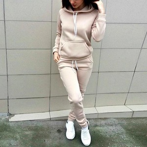 ชุดวอร์มผ้าฟลีซ2ชิ้นสำหรับผู้หญิงชุดใส่อยู่บ้านกางเกงกีฬาแบบสวมหัวผ้าฟลีซใส่สบายสบายแบบใหม่ - Product Image 4