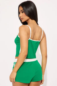 Nueva llegada de las mujeres verde sólido 100% de nylon de cintura alta pantalones cortos de verano comodidad transpirable conjunto Casual - Product Image 4