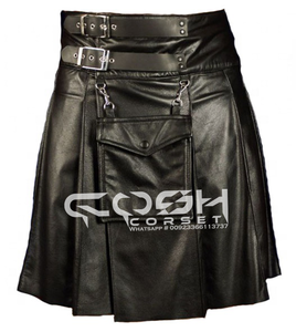COSH KILTS Kilt en cuir noir pour vêtements de club et de mode Kilt personnalisé de haute qualité Bondage et fétiche - Product Image 1