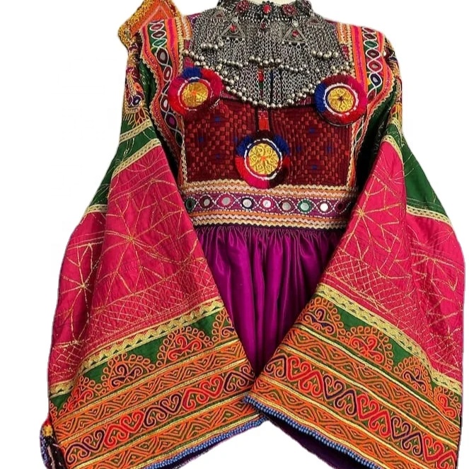 Vestido Kuchi Afegã com Vestido bordado tradicional tribal feito à mão para mulheres, vestido afegã Kuchi Festival de 2024 Cultura Pashtun