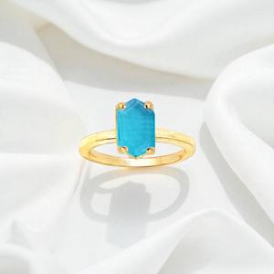 Anillos personalizados al por mayor hexágono Topacio Azul piedra preciosa ajuste de punta anillos de mujer 925 anillo de plata hecho a mano - Product Image 1