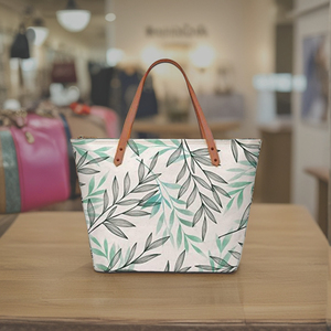 Bolsa de Mano de Lona Hecha a Mano, Ligera y Duradera, Diseño de Hojas Botánicas, Reutilizable para Compras, Uso Diario, Personalizada para Mujer, con Cierre de Cremallera - Product Image 1