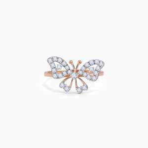 Bague en grappe Butterfly Dreams plaquée or rose et rhodium avec incrustation de diamants géométriques et de zircons pour mariage - Product Image 5
