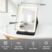 Espejo de Maquillaje LED Portátil Personalizado de Marca Privada MoonlitGlow, 1X, de Cuero PU, Recargable, Bajo MOQ, Listo para Venta Minorista