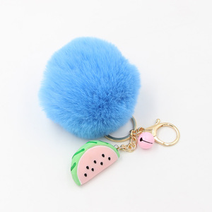 Kawaii – porte-clés <span class=keywords><strong>pompon</strong></span> en fausse fourrure de <span class=keywords><strong>lapin</strong></span>, boule de fourrure, <span class=keywords><strong>pompon</strong></span> en peluche, sac à breloques, pendentif déco pastèque, porte-clés - Product Image 5