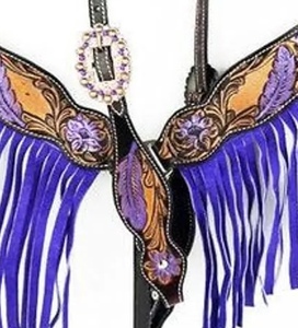 Ensemble d'équipement équestre en cuir fait main de haute qualité, très vendu, avec tête de bride et harnais sculptés avec franges au meilleur prix - Product Image 6