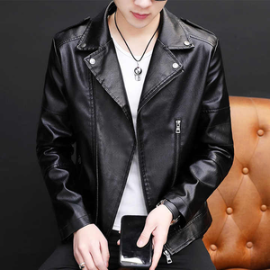 Blouson de moto en cuir personnalisé à revers avec fermeture éclair dans les poches latérales Blouson en cuir PU pour hommes - Product Image 3