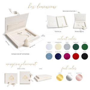 Scatola Regalo in Velluto 5x7" per Inviti di Festa e Matrimonio, Cofanetto Portaoggetti Avorio con Monogramma in Lamina Dorata - Product Image 4