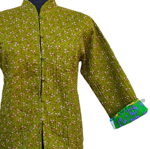 Veste en coton matelassé à imprimé floral avec décoration boutonnée, 2 poches, manches longues, respirante, pour l'automne, l'hiver et le printemps - Product Image 3
