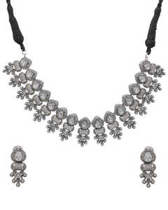 Modern Oxidised <b>Silver</b> AD Studded Banjara Necklace <b>Set</b> for Women Handmade Ethnic Fashion Jewelry Gift Trendy Affordable - Product Image 2