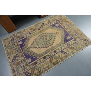 Tapis turc vintage classique Beige et violet 3.6x5,1 pieds laine PVC grande surface salon tapis Latex support pour couloir motif - Product Image 2
