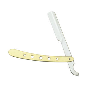 Navaja de Afeitar Premium Dorada para Barba, Hojas de Acero con Alto Contenido de Carbono de un Solo Filo con Sistema de Cuchillas Reemplazables para Uso Profesional - Product Image 1