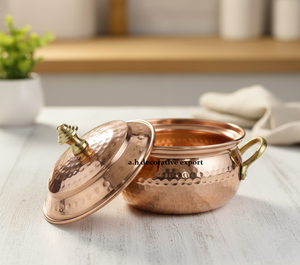 Pot de service en cuivre pur durable martelé à la main, plat à gratin, couvercle orné, style moderne, réchaud, décoration de la maison, fournitures de mariage - Product Image 1