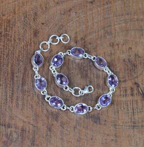 Amethyst 925 <b>Silver</b> Bracelet Adjustable Gemstone February Birthstone Handmade Elegant Unique Gift For <b>Women</b> - Product Image 1