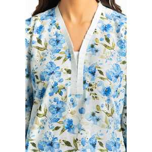 ชุดลำลองสีฟ้าอ่อน 3 ชิ้น ลายพิมพ์ สำหรับผู้หญิง เหมาะสำหรับใส่ทำงานหรือฤดูร้อน ตกแต่งด้วยกระดุม - Product Image 5