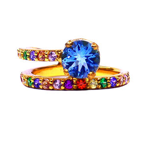 Anillo DE BODA clásico de Plata de Ley 925 chapado en oro con Topacio Azul y piedras preciosas multicolores anillo de compromiso de moda - Product Image 2