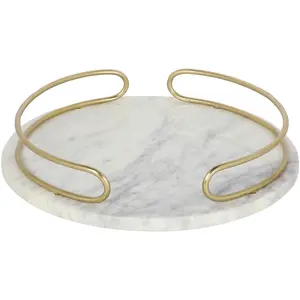 Plateau de service en marbre blanc de luxe, nouveaux plateaux de Table de haute qualité, vente en gros, plateau en marbre avec poignée en forme de fleur - Product Image 4