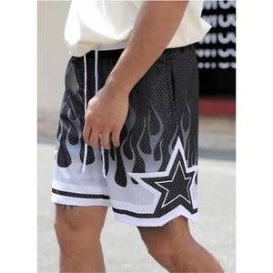 Shorts de basket-ball respirants antibactériens en maille personnalisés, design dégradé noir et bleu, streetwear avec étoiles, taille élastique - Product Image 5