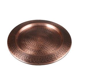 Assiettes rondes en or rose martelé en cuivre assiettes en acier inoxydable de 13 pouces assiettes de service de fête de mariage pour la salle à manger - Product Image 1