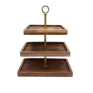 ชั้นวางเค้กสามชั้นทำจากไม้ธรรมชาติและโลหะสีดำถาดเหล็กรูปทรงสี่เหลี่ยมผืนผ้าสำหรับร้านอาหาร - Product Image 3
