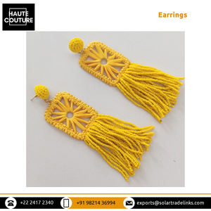 แฮนด์เมดElegant Design Raffiaรูปสี่เหลี่ยมผืนผ้าลูกปัดพู่ต่างหูยาว 11 ซม.สําหรับสาวชุดราตรีชายหาดกลางแจ้งสวมใส่ - Product Image 4