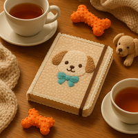 LABON Cute Puppy Furry Notebook Besticktes Hunde design mit Schleifen-und Spitzen besatz Elastic Band A5 Journal für Kinder und Geschenke