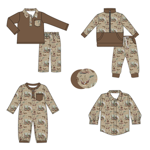 ODM Fábrica Nuevo diseño Niños Trajes Transpirable Animales Imprimir Nuevo estilo Bebé Niños Color marrón Ropa - Product Image 1