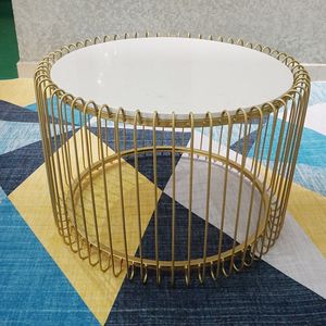 SFBT021-Contemporary Brass <b>Sofa</b> <b>Table</b> with Chimera Cage Yellow Brass and White Marble Decorative Feature - Product Image 1
